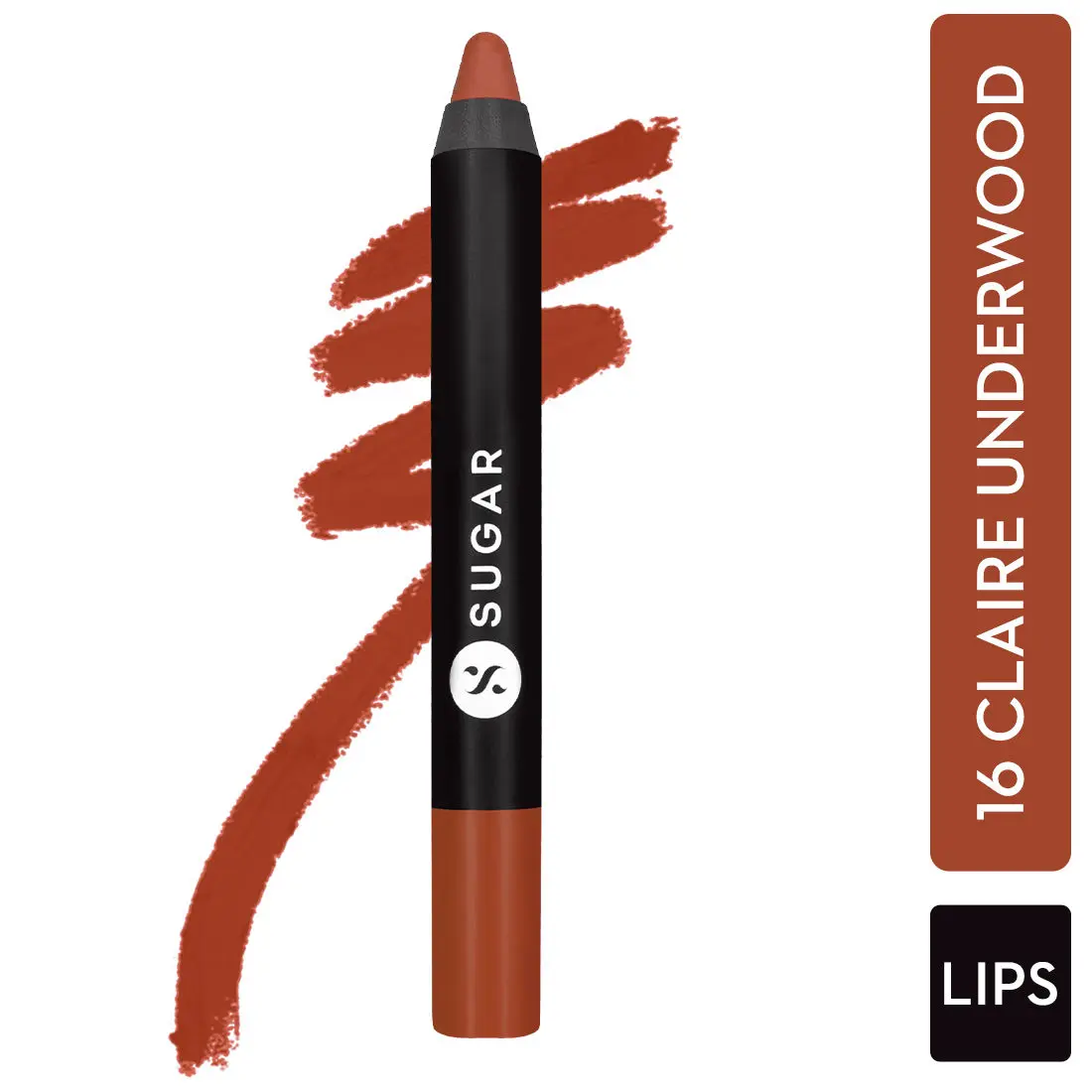 SUGAR Cosmetics - Matte As Hell - Crayon Lipstick -16 Claire Underwood (Burnt Orange) - 2.8 gms - Bold and Silky Matte Finish Lipstick, Lightweight, Lasts Up to 12 hours