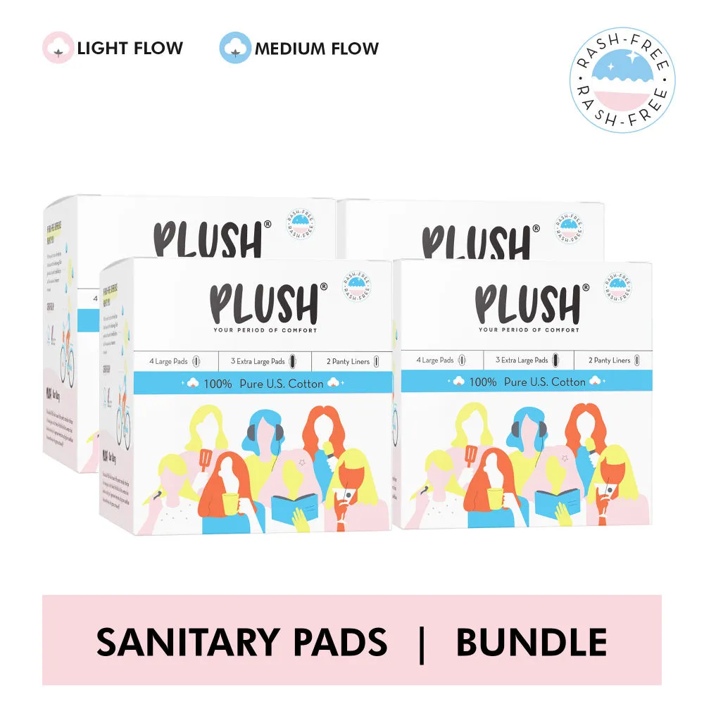 Plush 100% Pure Us Cotton Ultra Thin Sanitary Pad - 9pcs - Pack Of 4