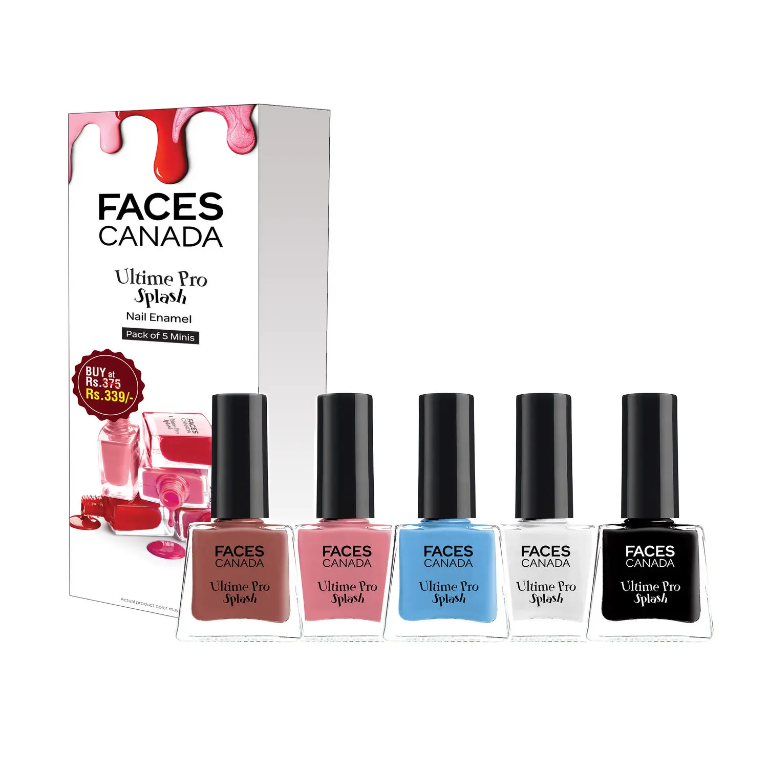 FACES CANADA Ultime Pro Splash Mini Nail Enamel I Black Beauty+WhiteOWhite+Ignite+Plum+Frozen I 25 ml