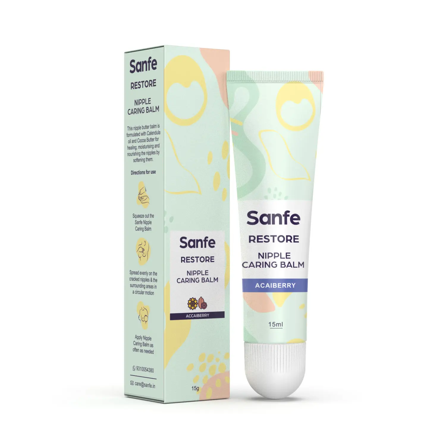 Sanfe Breast Nipple Caring balm For New Mothers - 15gm with Acai Berry & Calendula Oil | Heals Cracked and Flaky Nipples