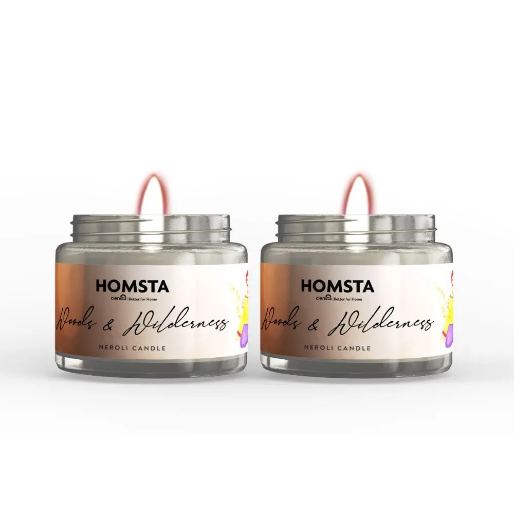 Homsta Scented Jar Candle – Woods and Wilderness | Transparent Jar | Natural Soy Candles | Premium Fragrance for Gifting, Aromatherapy & Home Decor (Pack of 2)