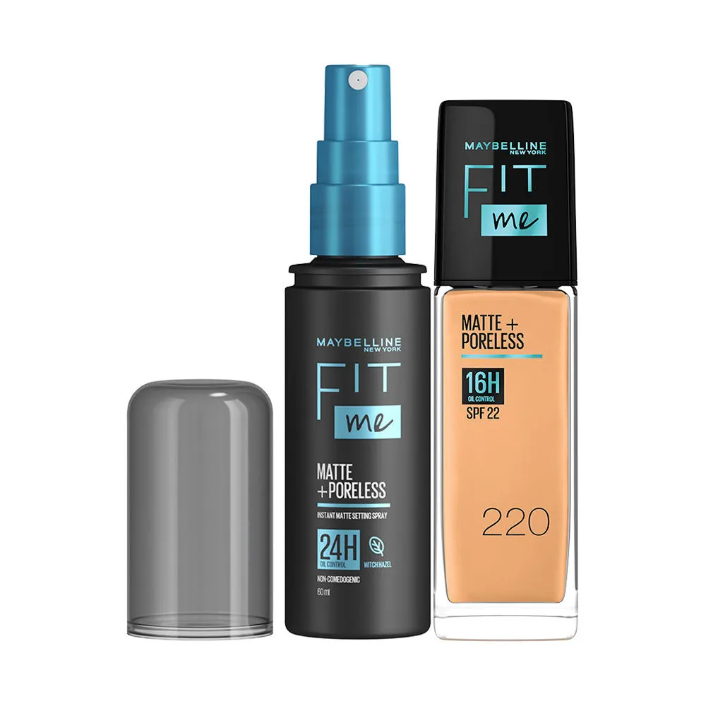 Maybelline New York Fit Me Foundation 220 Natural Beige + Fit Me Matte+poreless Setting Spray Combo