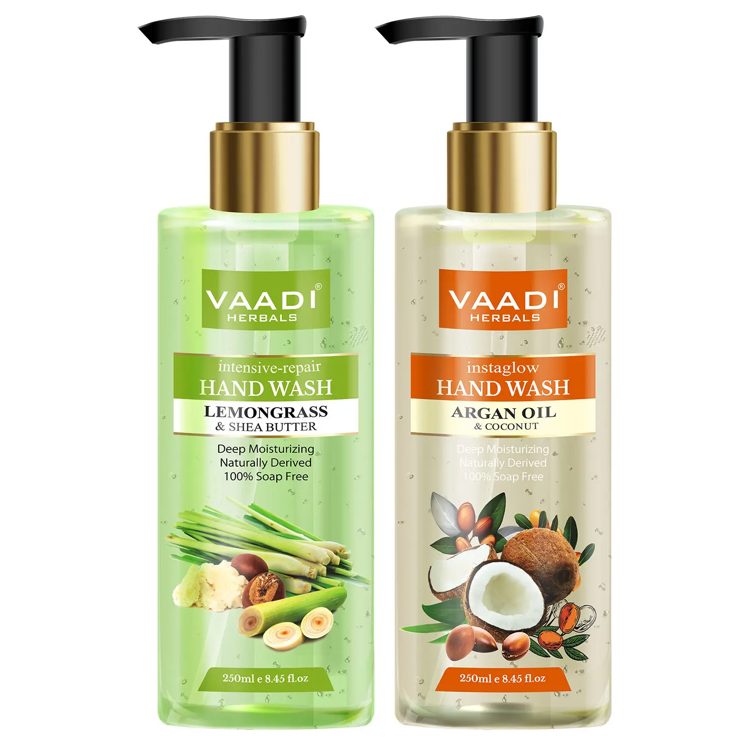 Vaadi Herbals Deep Moisturising - Pack of 2 Luxurious Handwash - Lemongrass & Argan Oil (250 ml x 2)