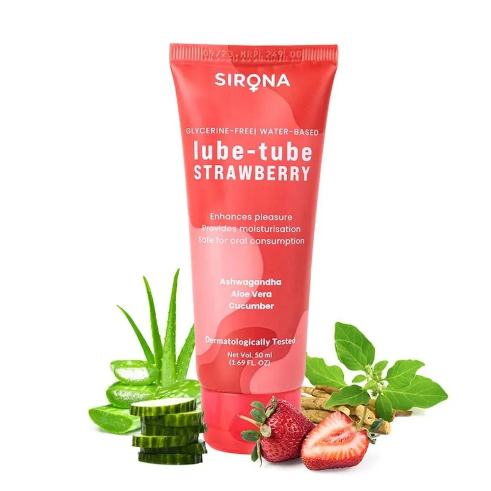 Sirona Glycerine Free Natural Strawberry Lube - tube for Men & Women a€“ 50 ml | Lube for Sensual Massage & Lubrication | Water-Based | Everyday Vaginal Moisturizer | Dermatologically Tested