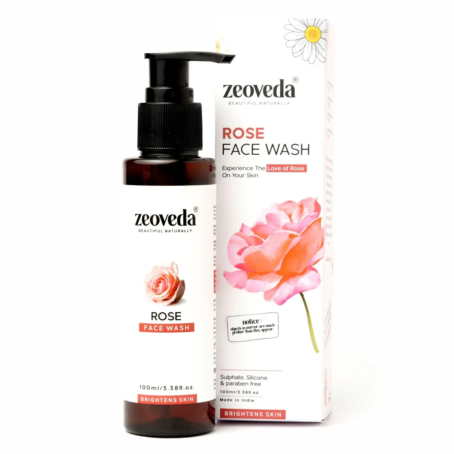 Zeoveda Organic Rose Facewash for Women and Men with Vitamin E & Rose Essential Oil | Moisturizing & Skin Brightening | Skin Revitalizing and Illuminating Facial Wash | SLS & Paraben Free, 100% Natural - 100ml