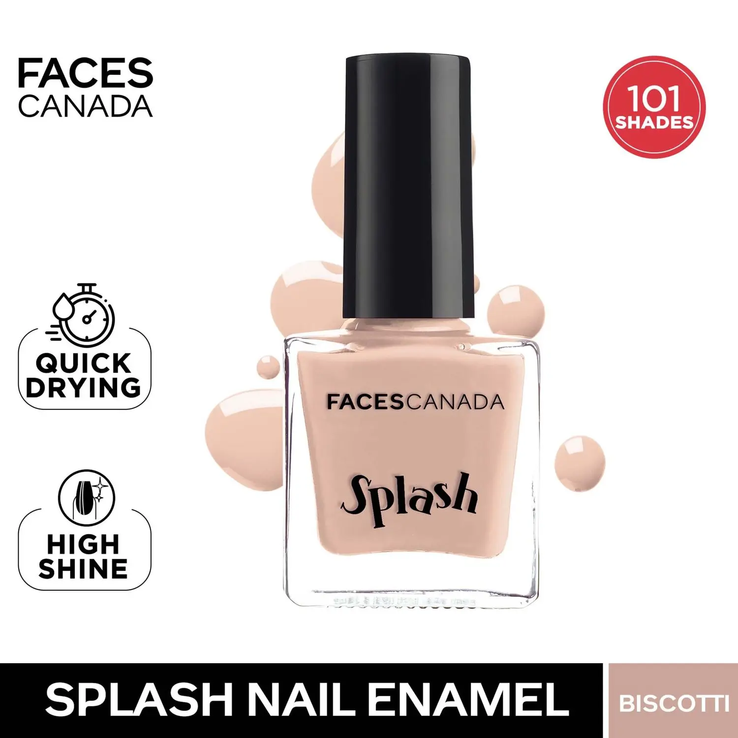 Faces Canada Splash Nail Enamel | Fast Dry | High Shine | Long Lasting | No Chip Formula | No Harmful Chemicals | Shade - Biscotti 8ml