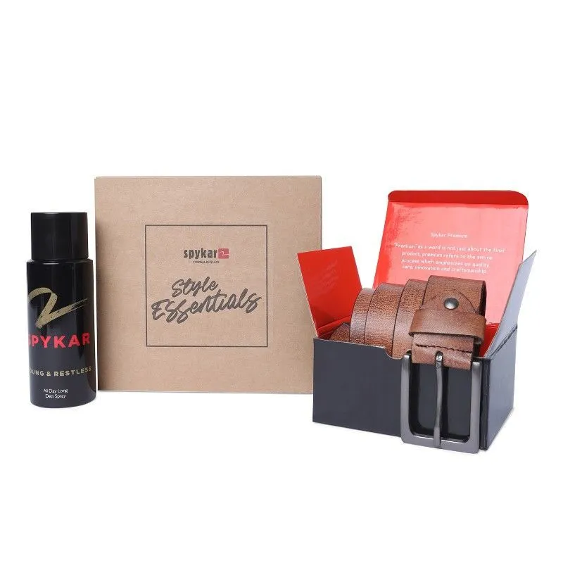 Spykar Men Black Young & Restless Deo Spray & Tan Belt (l) - Gift Box 3