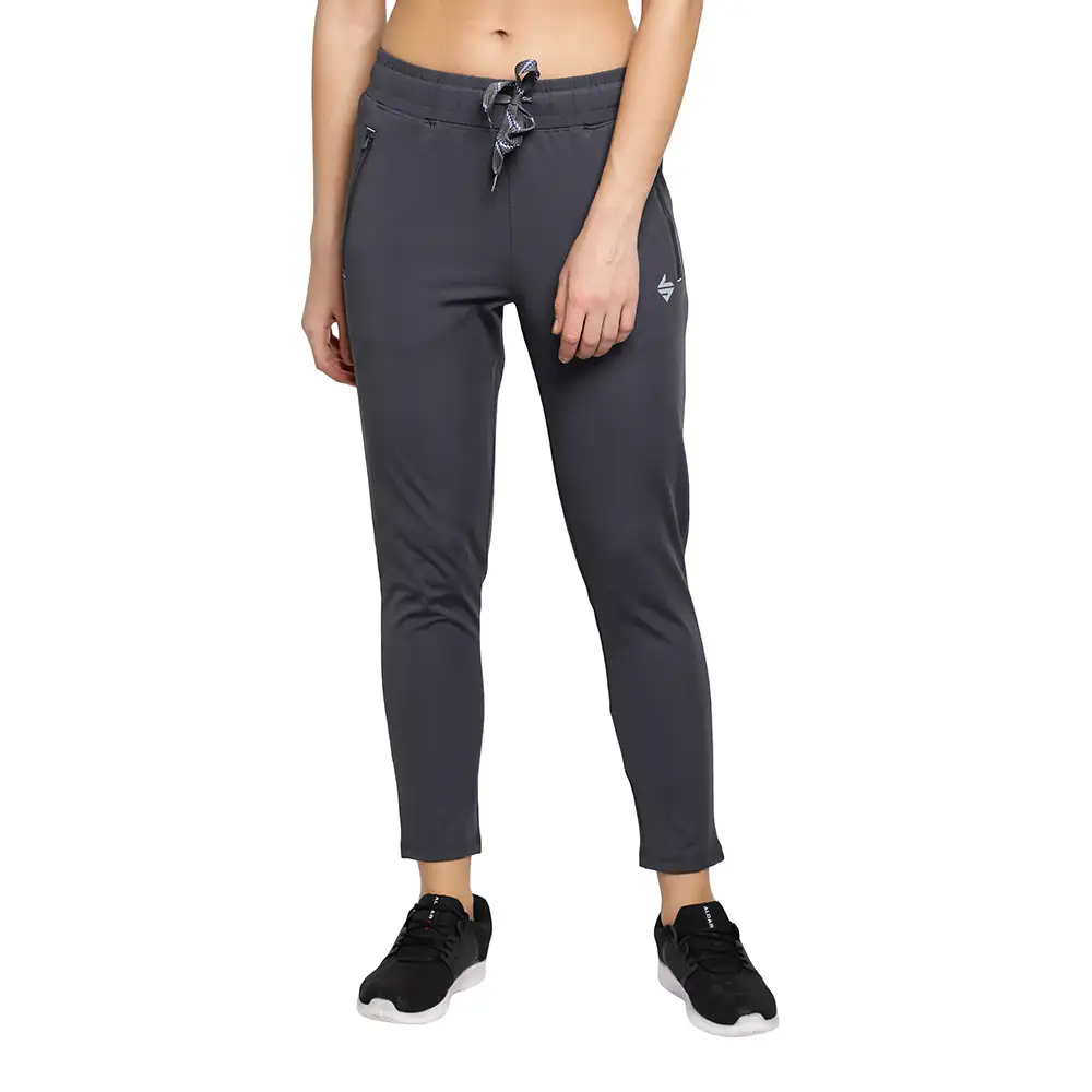 John Ally Women's Gym Track Pant Zipper Pocket with Anti-Microbial Technology,  Gunmetal Grey  XL