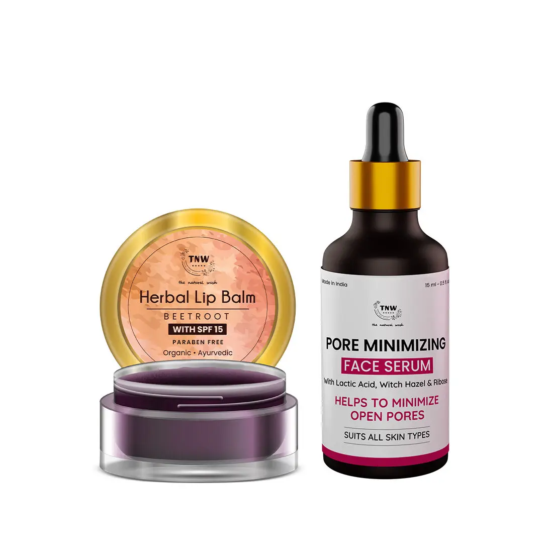 Combo of 2- Beetroot Lip Balm 5gm & Pore Minimizing Face Serum 15ml