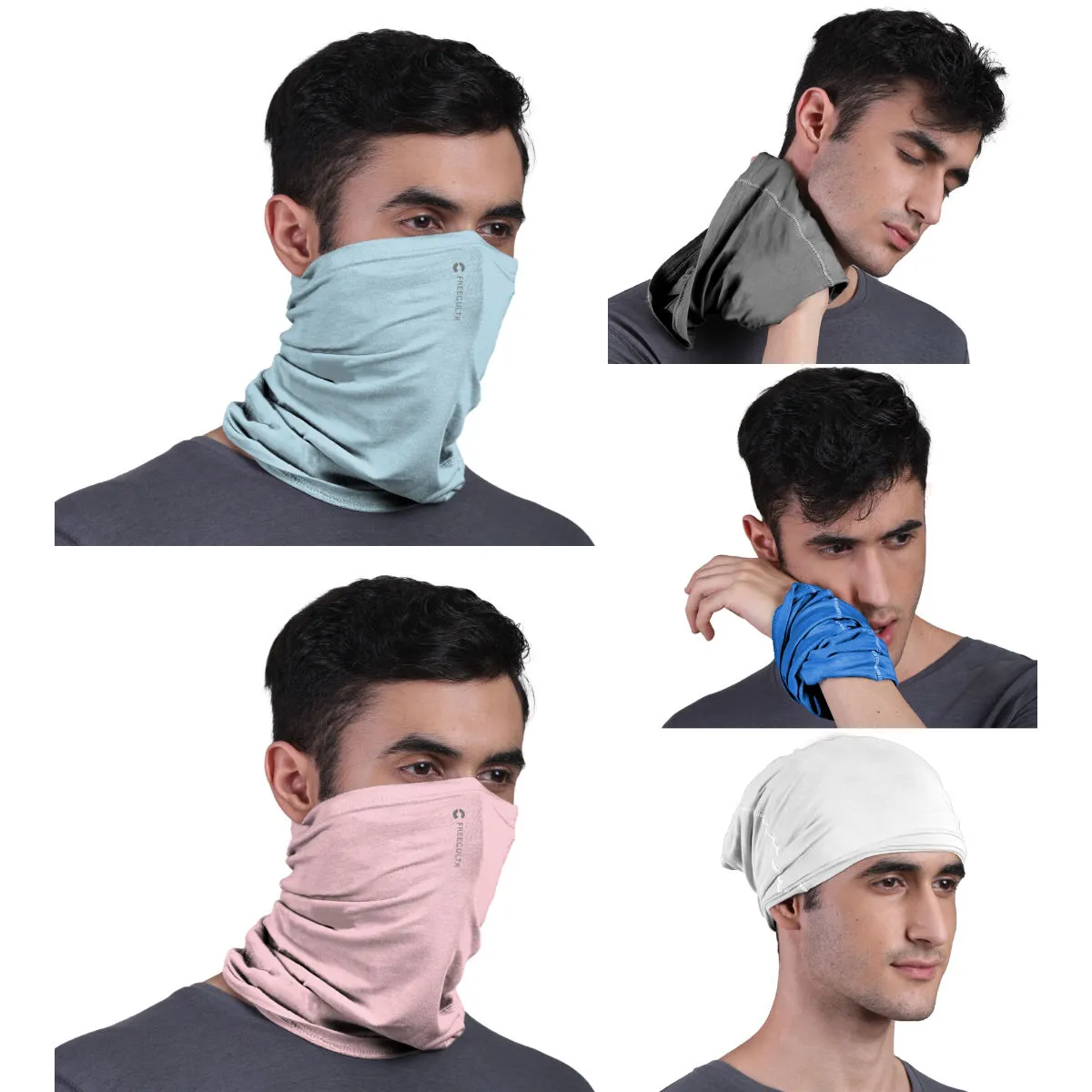 FREECULTR Unisex Plain Bamboo Bandana Anti Microbial Multipurpose Cloth Face Mask (pack Of 5)