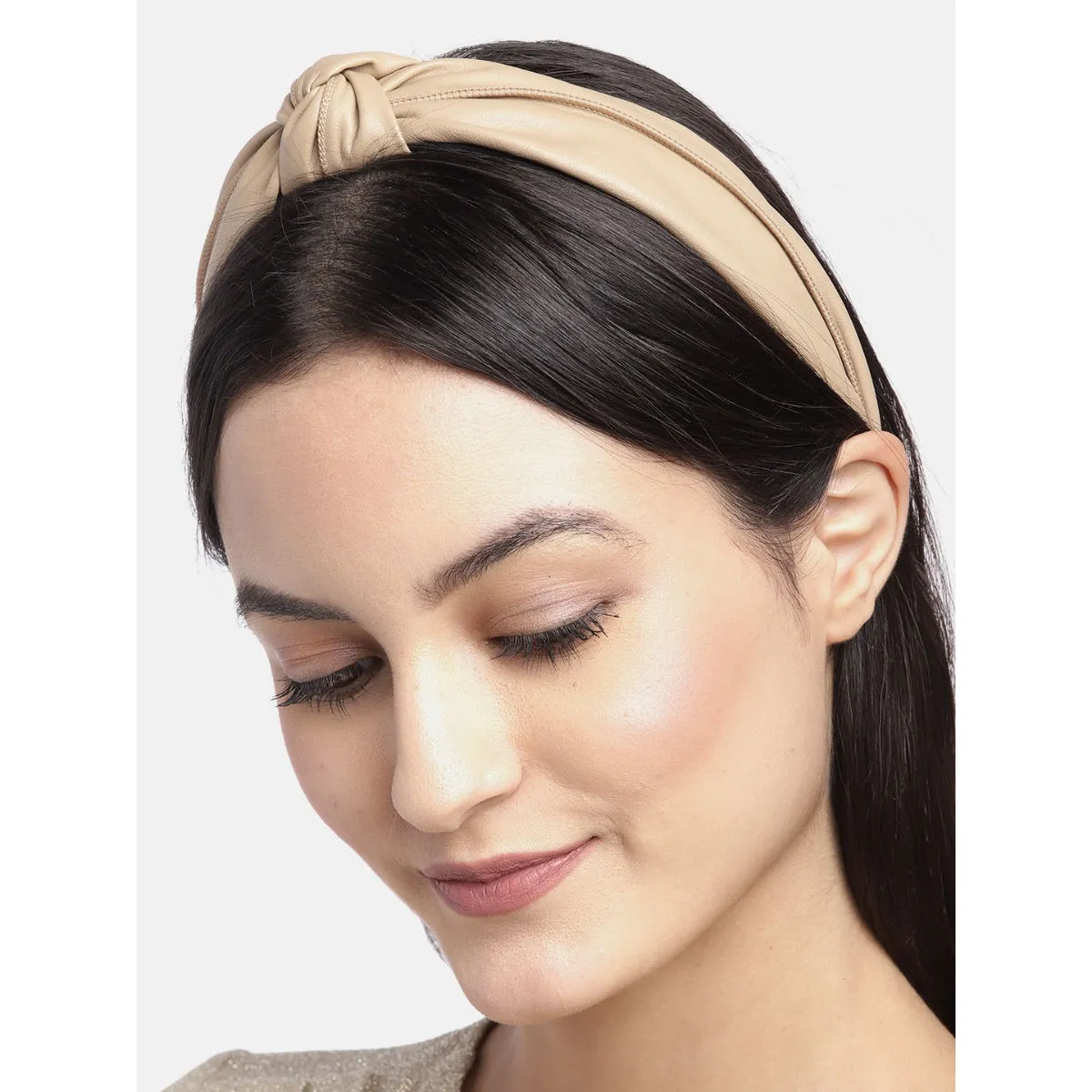 Blueberry Beige Synthetic Leather Knot Hairband