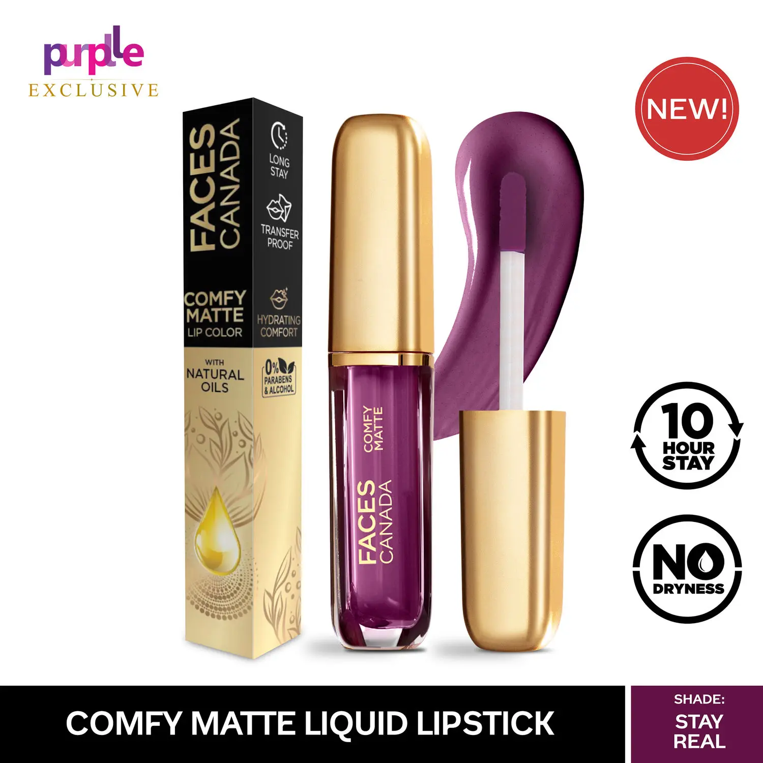 Faces Canada Comfy Matte Lip Color | 10Hr Long Stay With Comfort | Almond Oil | Stay Real 21 (3 ml) - Exclusively on Purplle