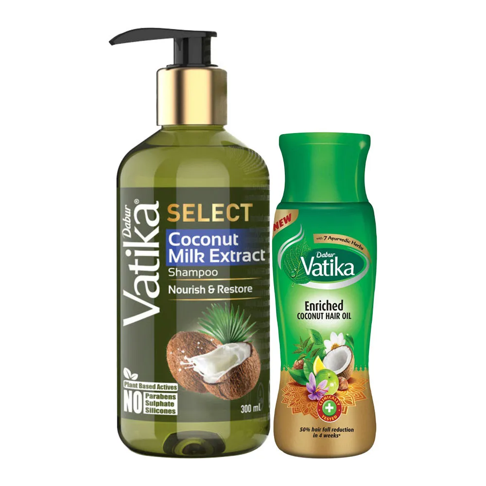 Dabur Vatika Select Coconut Milk Shampoo & Enriched Coconut Hair Oil Combo