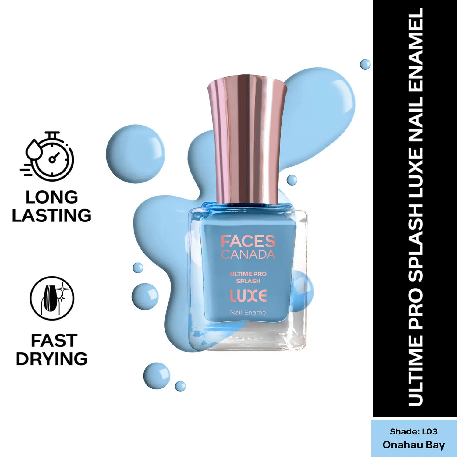 FACESCANADA Ultime Pro Splash Luxe Nail Enamel I Quick-drying I Long lasting I Even-Finish I Vegan I Cruelty-free I Non-Toxic I Ethanol-free I Onahau Bay (L03)12ml