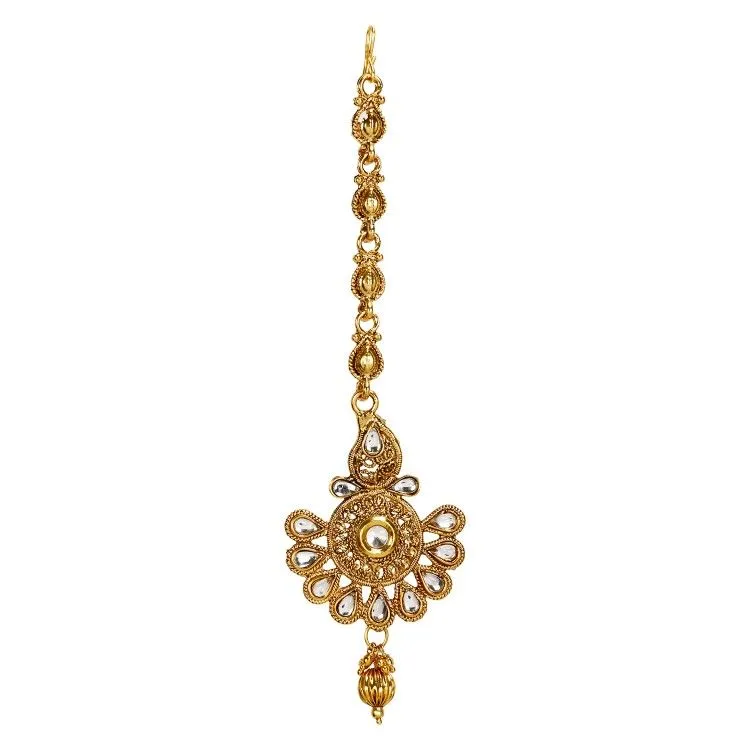 Anika's Creation Elegant Kundan Studded Gold Plated Maang Tikka