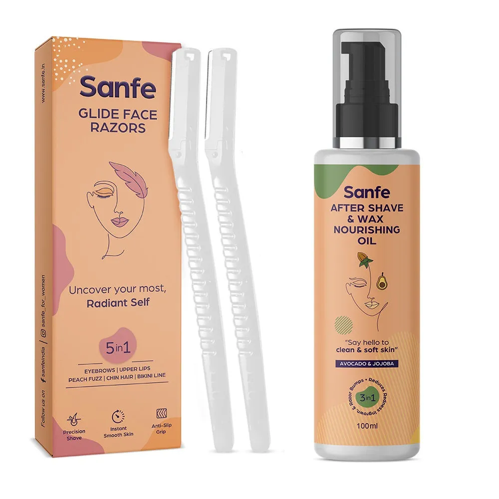 Sanfe Glide Face Razor Pack Of 2 And After Shave And Wax Nourishing Oil For Women