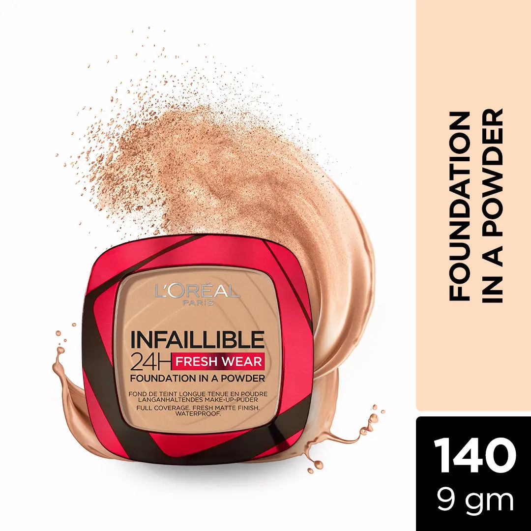 L'Oreal Paris Infallible 24H Fresh Wear Foundation, 140 Golden Beige, Powder, 9gm