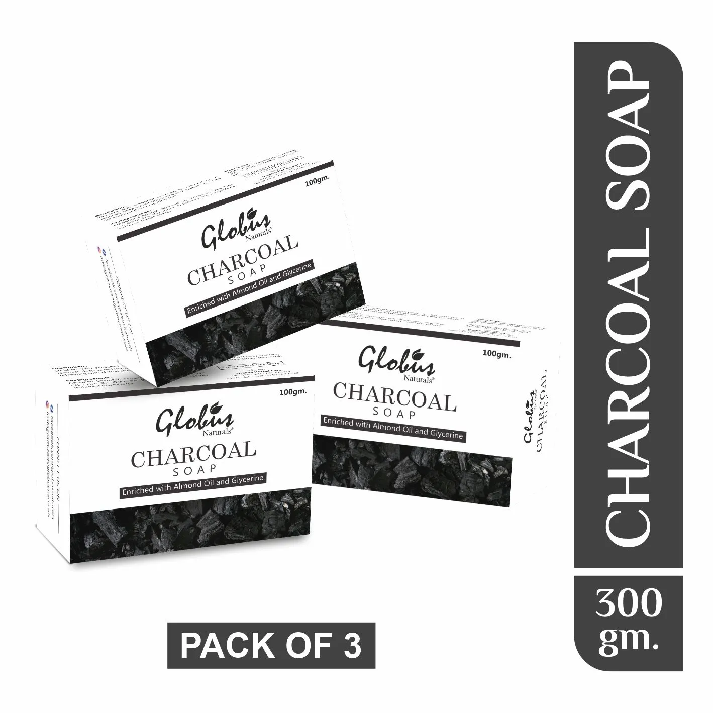 Globus Naturals Deep Cleaning & Exfoliating Activated Charcoal Soap (Pack Of 3)