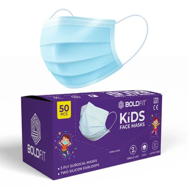 Boldfit Surgical Masks For Kids Girls & Boys - Blue (Pack Of 50 Pieces )