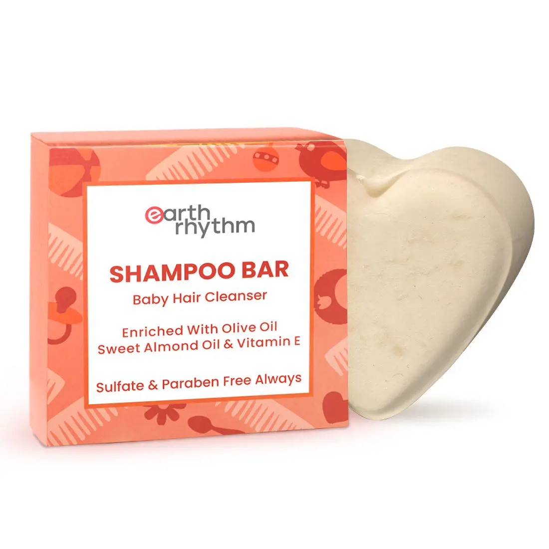 Earth Rhythm Baby Shampoo Bar With Vitamin E | Softens, Moisturises, Protects | All Hair Types | for Kids | Without Tin - 80 G