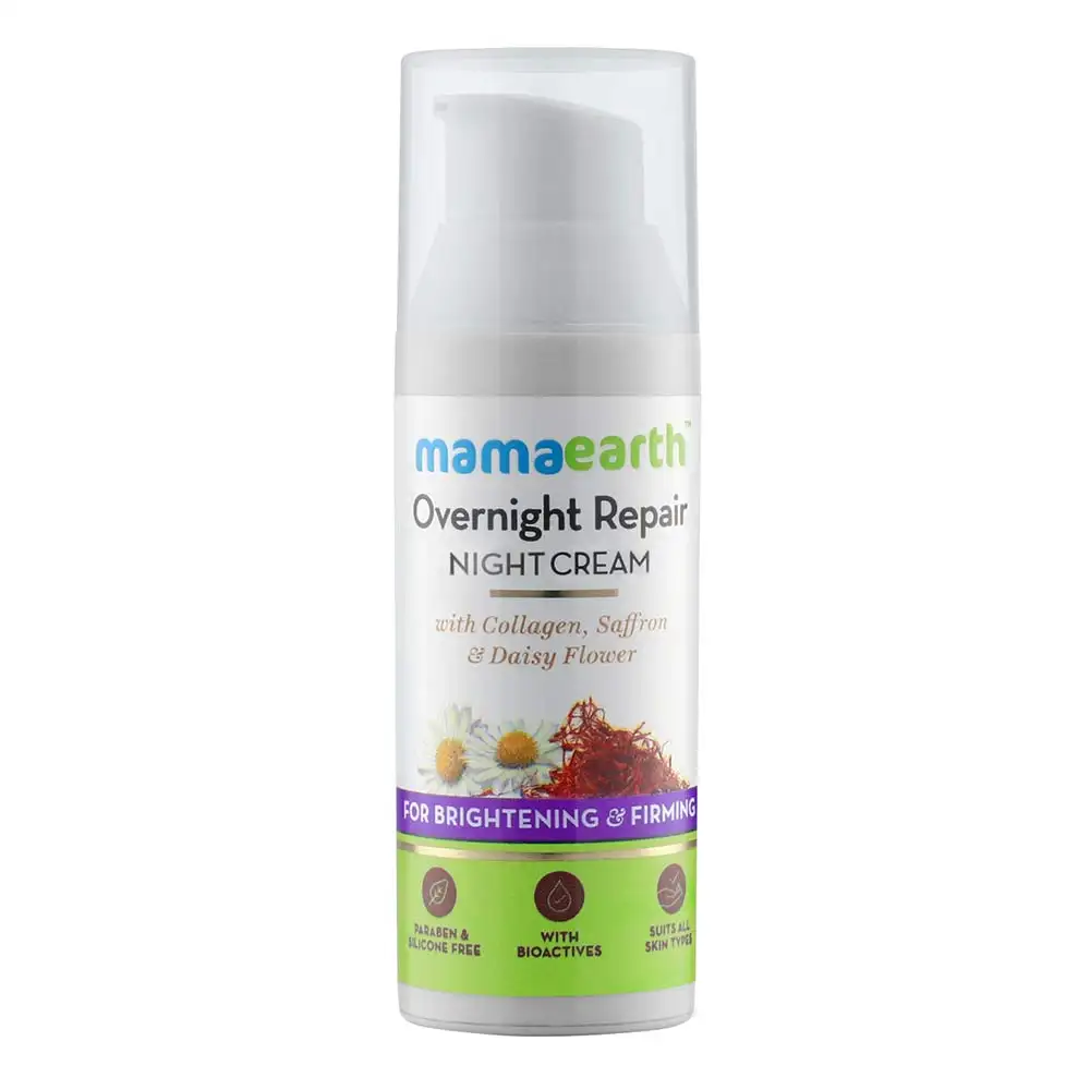 Mamaearth Overnight Repair Night Cream,  50 ml  with Collagen, Saffron & Daisy Flower for Brightening & Firming