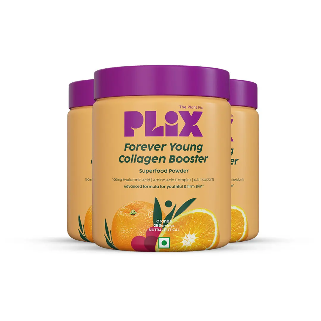 PLIX Plant-Based Collagen, Advanced Anti-Ageing Formula for Skin Elasticity & Renewal, 100mg Hyaluronic Acid, 600mcg Retinol, 40mg Vitamin c, 90mg Silica - 75 Days (Orange Burst)