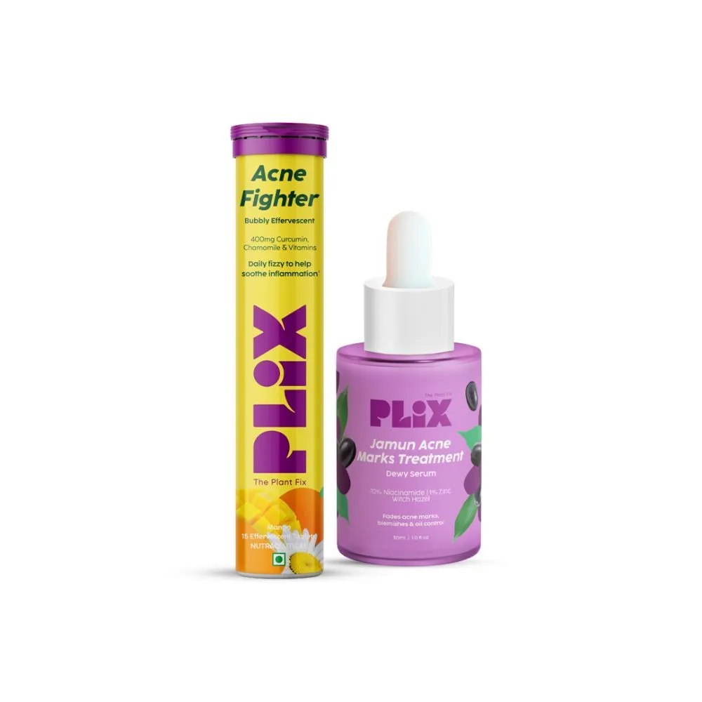 Plix Acne Fighter 15 Effervescent Tablets And Jamun Face Serum Combo