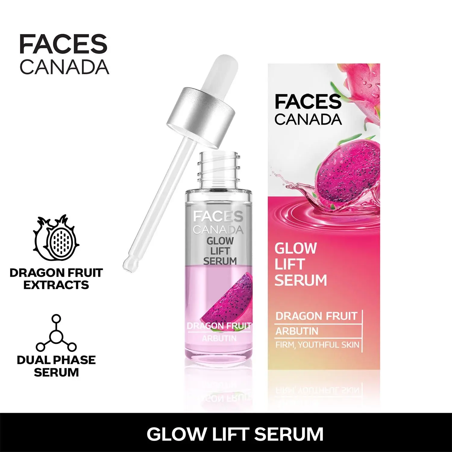 FACESCANADA Glow Lift Serum Dragon Fruit I Biphasic I Vitamin C for Glowing Skin I Arbutin for pigmentation I Cruelty-free 27 ml