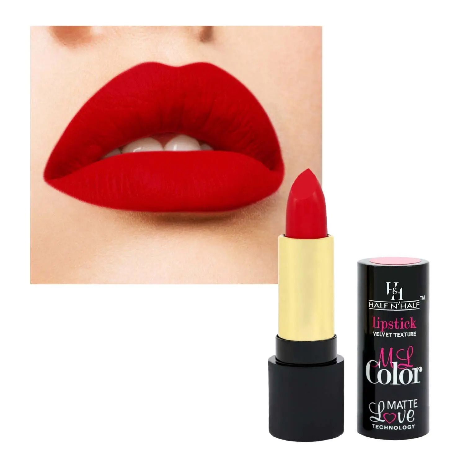 Half N Half Velvet Matte Texture Lipstick My Colour, Hot-Red (3.8gm)