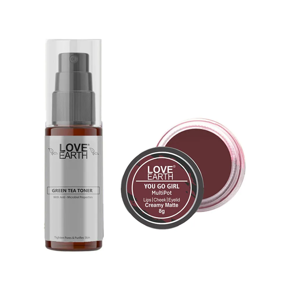 Love Earth Lip Tint & Cheek Tint You Go Girl + Green Tea Toner