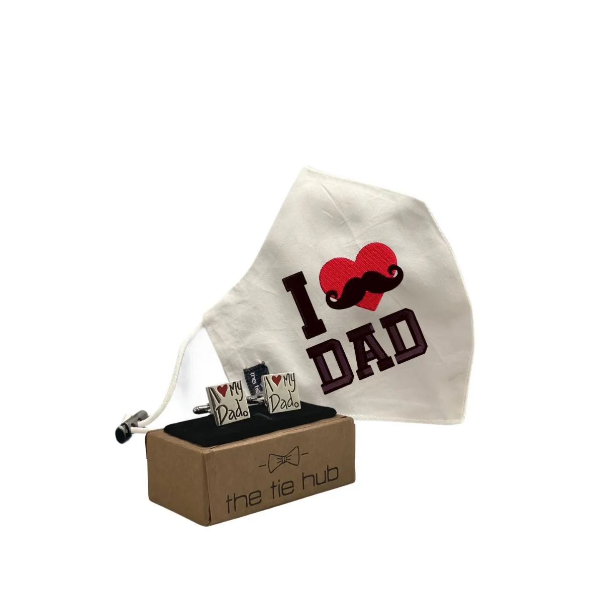 The Tie Hub Love Dad red heart Face Mask with I Love My Dad Cufflinks