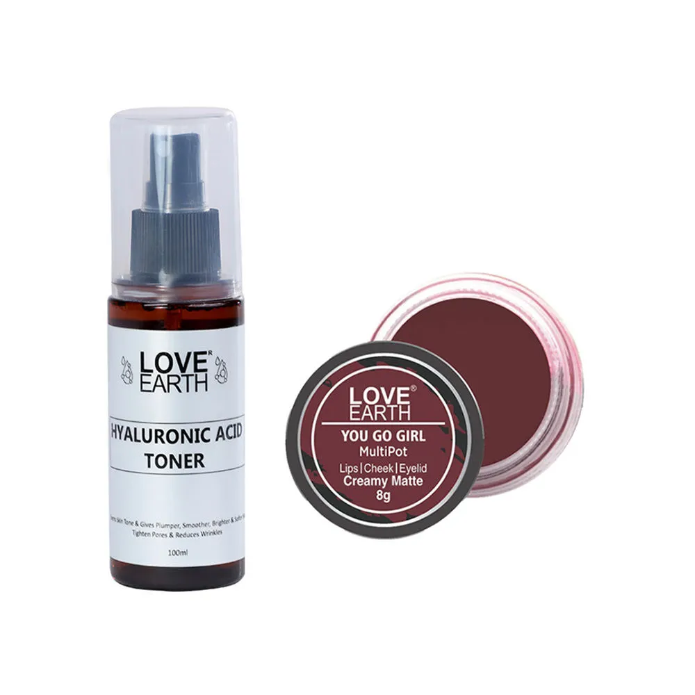 Love Earth Lip Tint & Cheek Tint You Go Girl + Hyaluronic Acid Toner