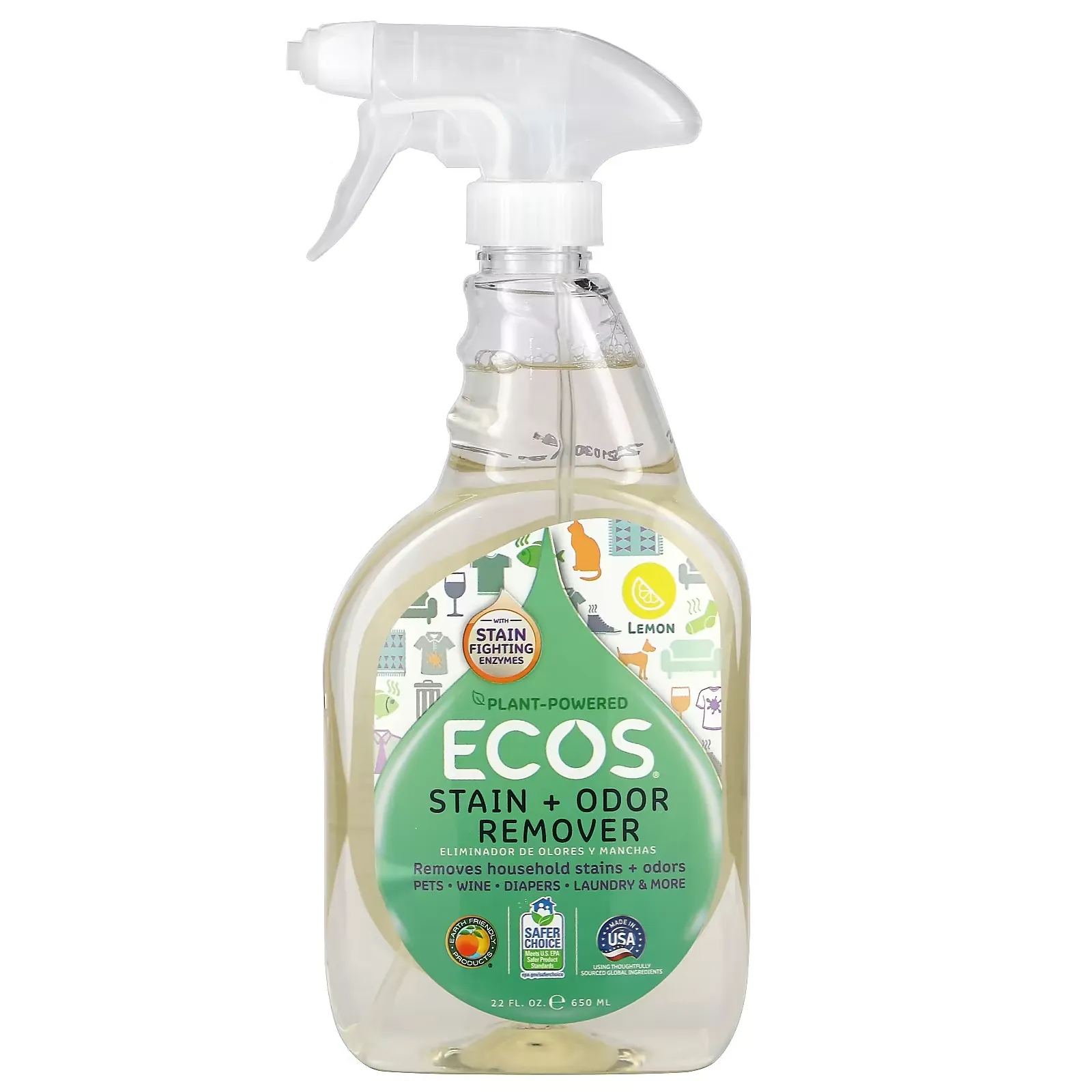 Ecos, Stain + Odor Remover, Lemon, 22 fl oz (650 ml)