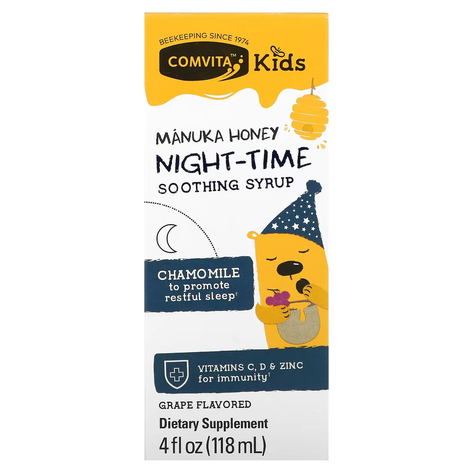 Kids, Manuka Honey Night-Time Soothing Syrup, Grape, 4 fl oz (118 ml)