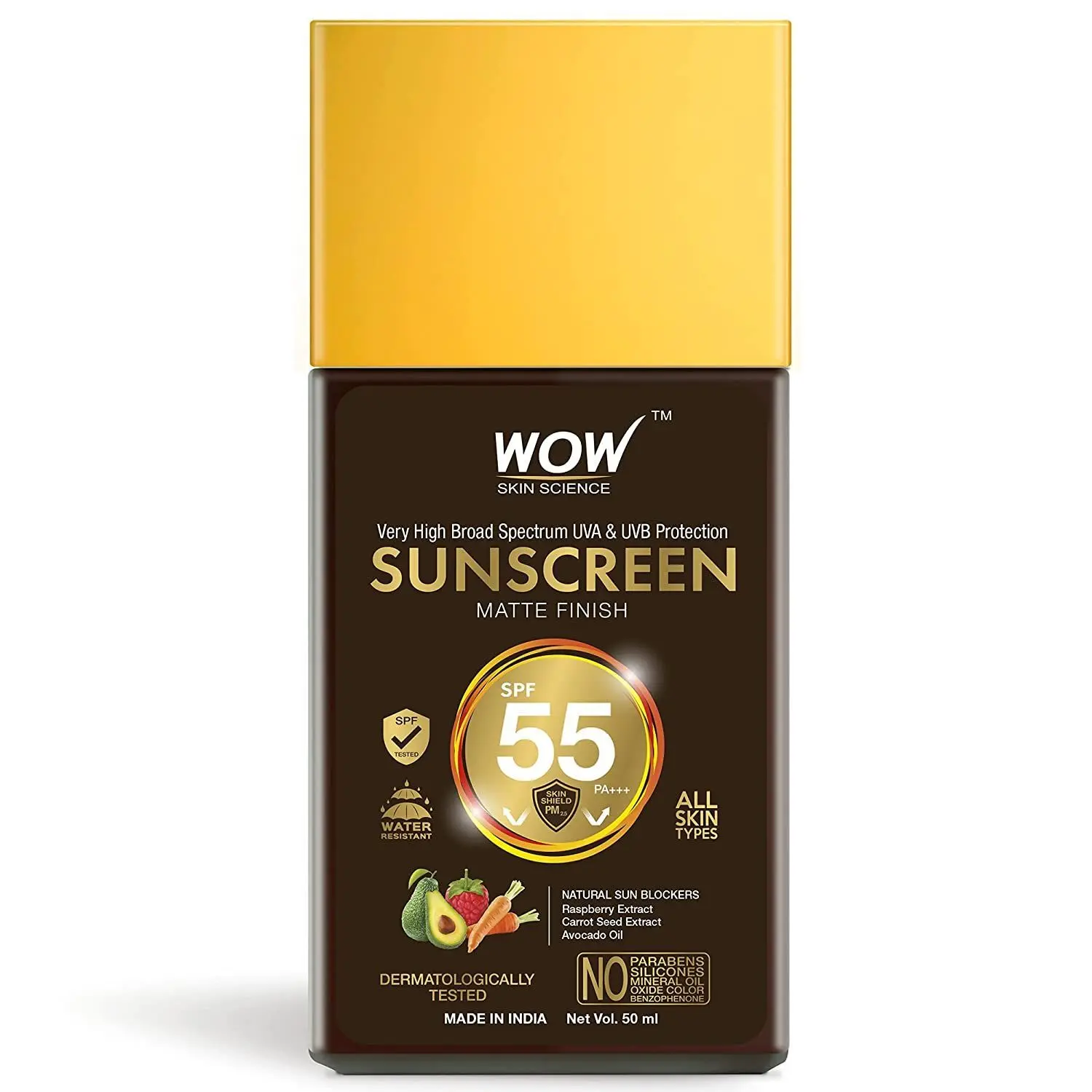 WOW Skin Science Sunscreen Matte Finish - SPF 55 Pa+++ - Very High Broad Spectrum - UVA &UVB Protection - Quick Absorb - No Parabens, Silicones, Mineral Oil, Oxide, Color & Benzophenone, 50ml