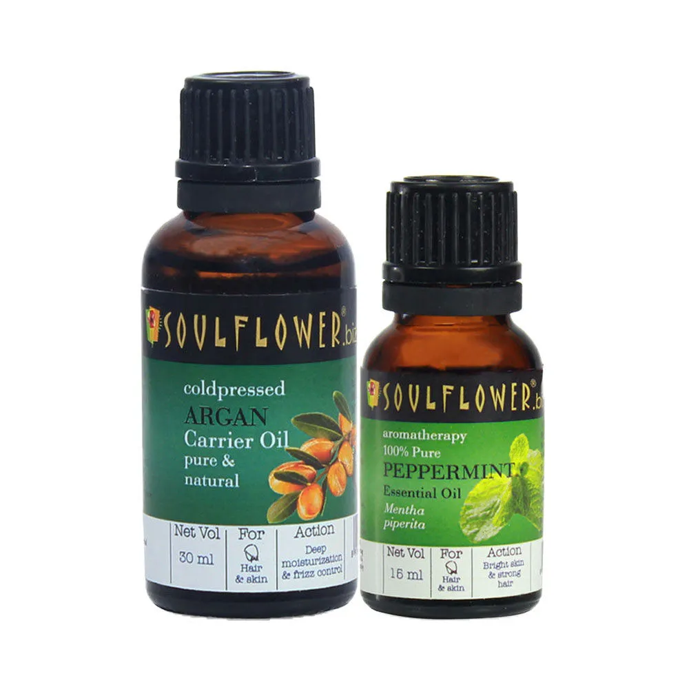 Soulflower Argan Carrier Oil & Peppermint Essential Oil Combo