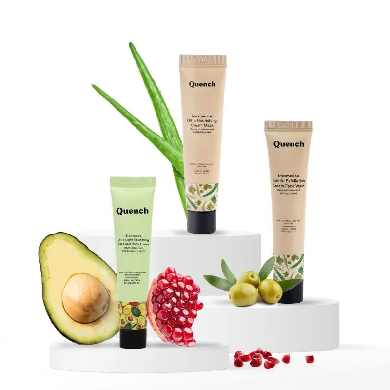 Quench Skin Nourishment Kit, Exfoliation Cream Face Wash, Nourishing Cream Mask, Face And Body Cream