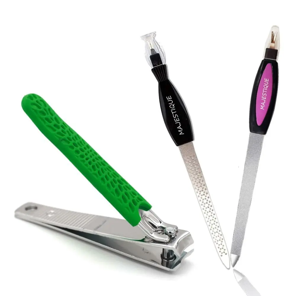 Majestique Professional Manicure Set - Nail Filer with Nail Cutter, Stainless Steel, Finger & Toe Nail Care - Color May Vary