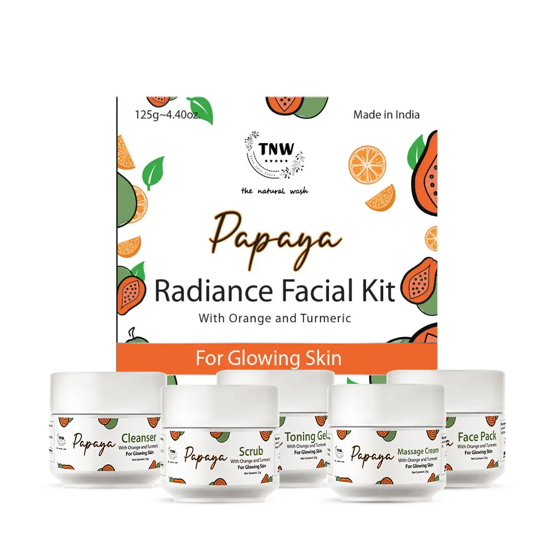 TNW -The Natural Wash Papaya Facial Kit 125gm With Orange and Turmeric Extracts | For De Pigmentation | For Glowing Skin