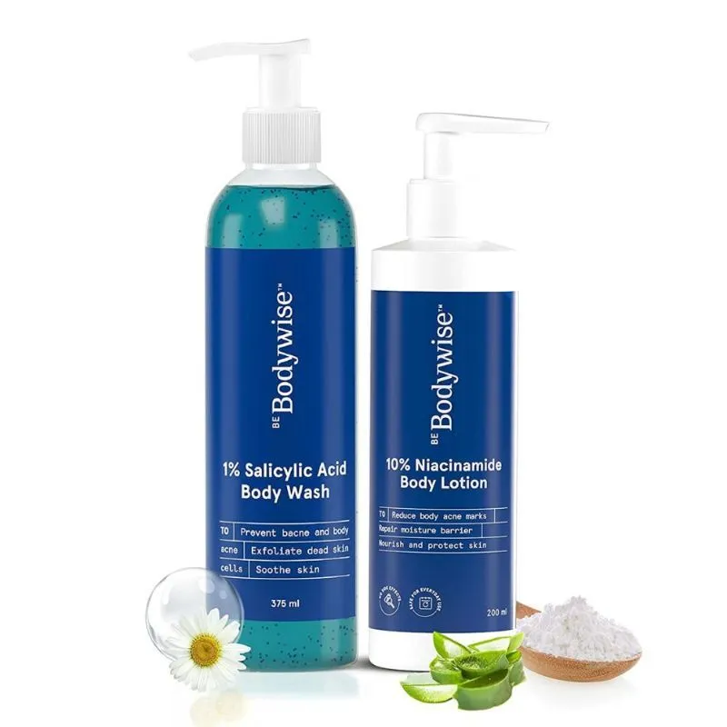 Be Bodywise Back Acne Kit - 1% Salicylic Acid Body Wash & 10% Niacinamide Body Lotion- For Soft Skin