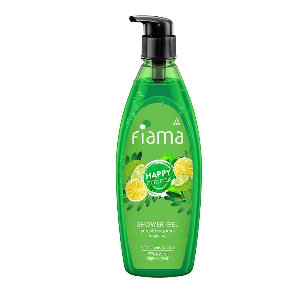 Fiama Happy Naturals shower gel, yuzu and bergamot with 97% natural origin content, skin conditioners for moisturized skin,safe on sensitive skin bodywash 500ml bottle