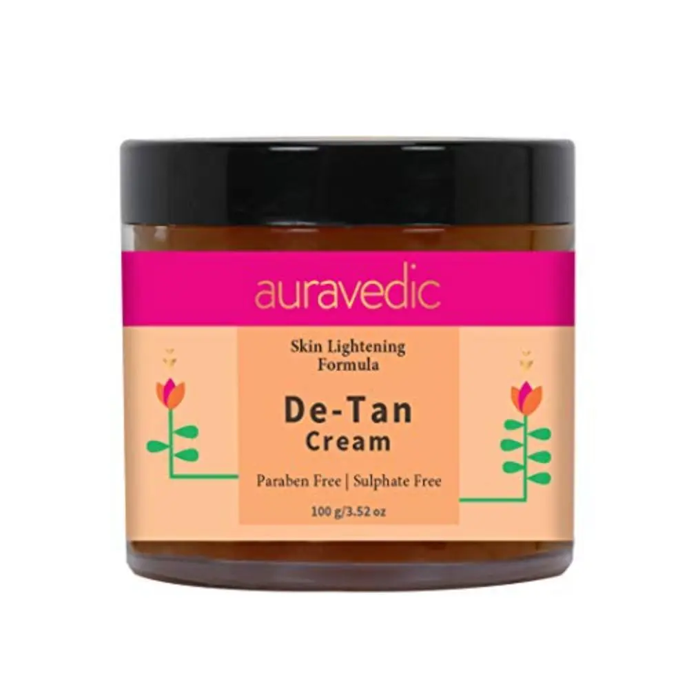 AURAVEDIC Detan Cream Skin Lightening Formula 100 Gms .Tan Removal Cream with Turmeric Licorice Papaya for Sun Tan Removal, Dark Spots/Skin Whitening/Skin Brightening De Tan for Men/Women