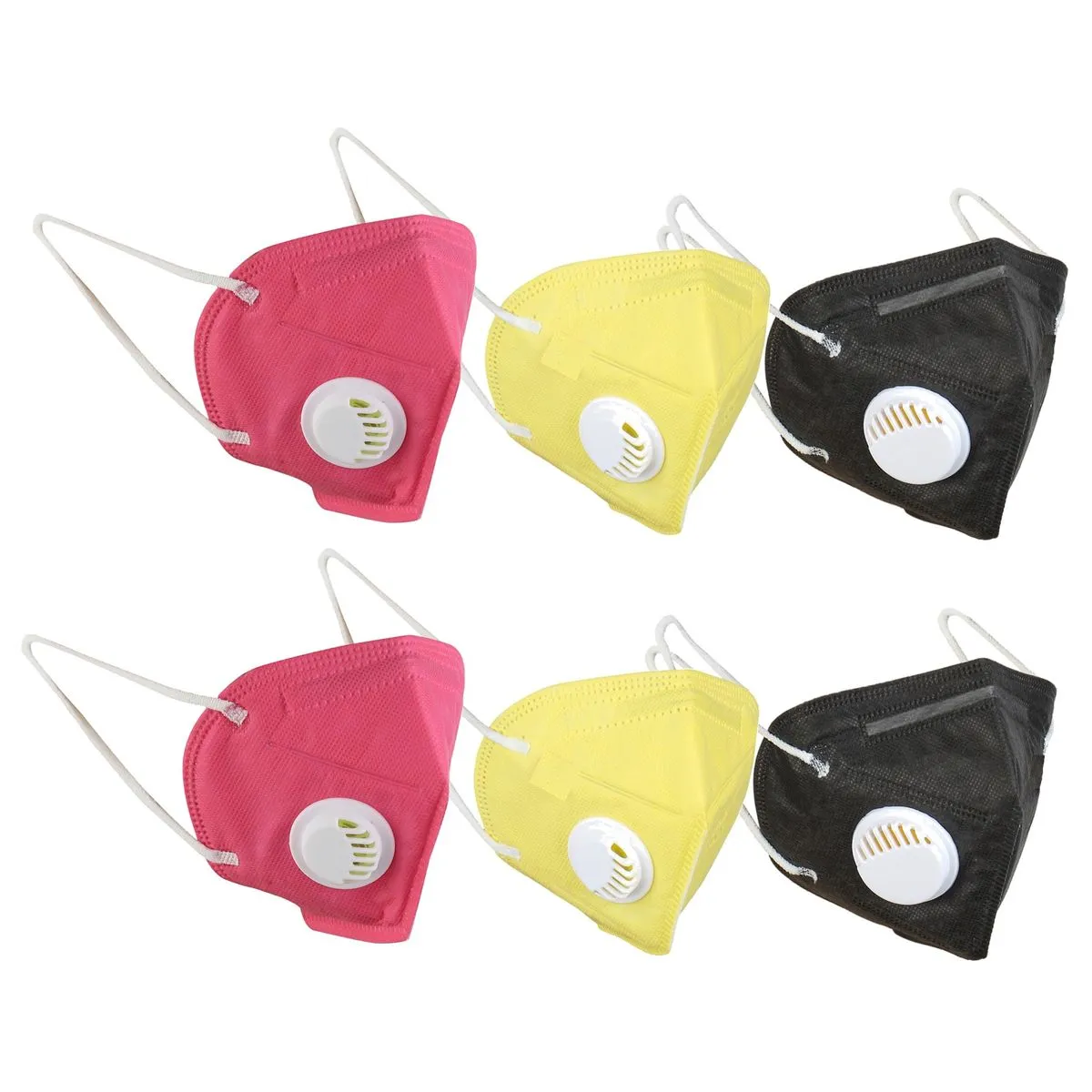 Fabula Pack of 6 KN95/N95 Anti-Pollution Reusable 5 Layer Mask (Yellow Pink Black)