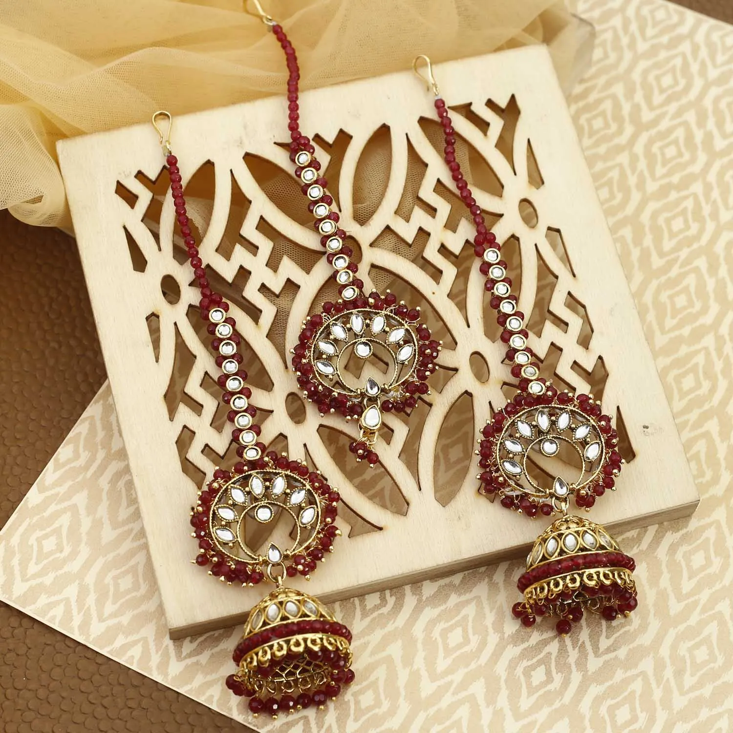 Bling Bag Ruby Jhumki Maang Tikka Set