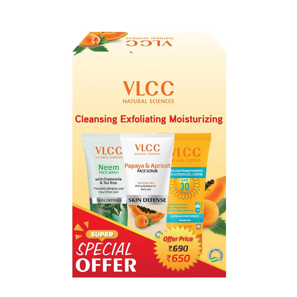 VLCC Neem Face Wash & Papaya & Apricot Face Scrub & Sun Screen