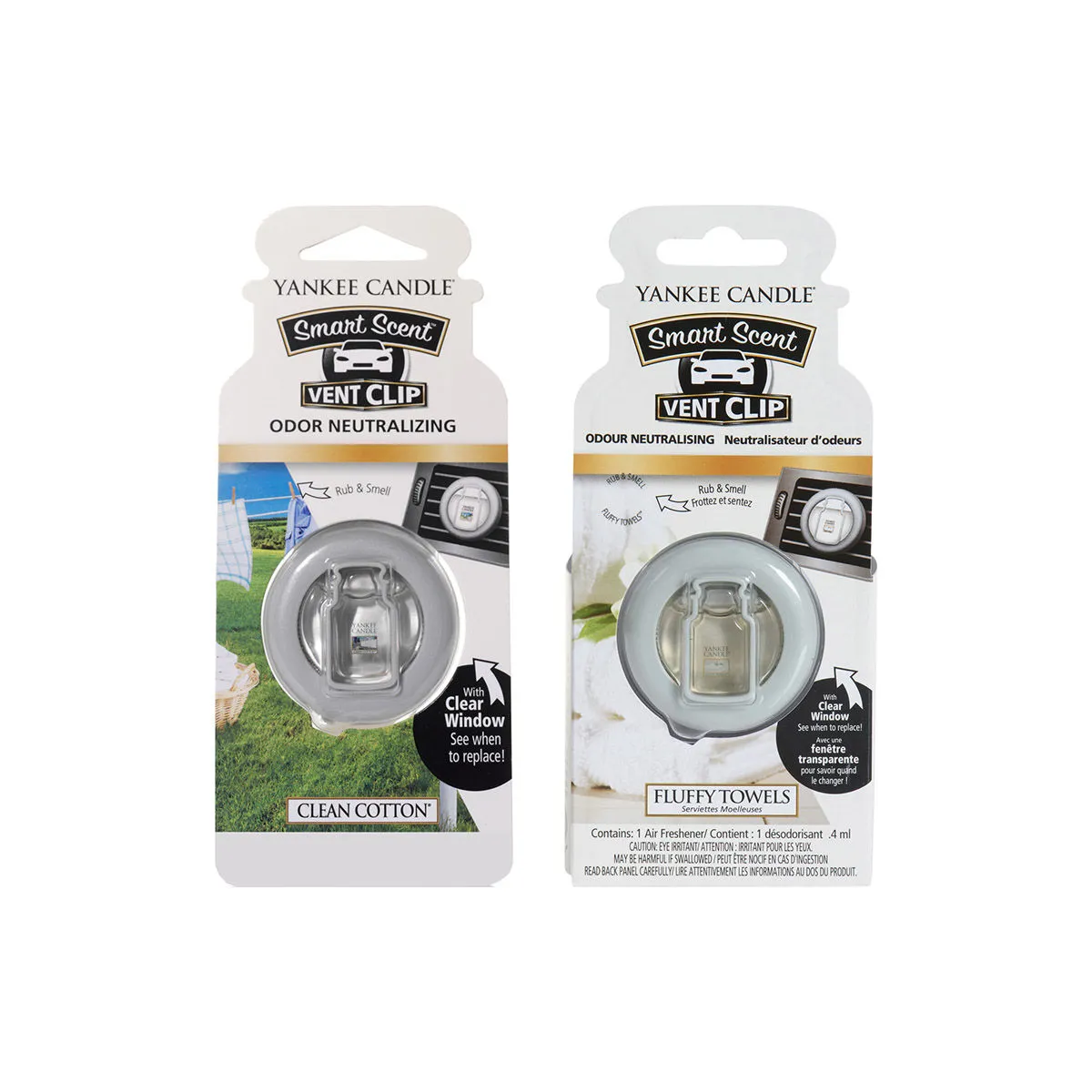 Yankee Candle Smart Scent Vent Clip Air Freshener - Pack of 2 - Clean Cotton and Fluffy Towels