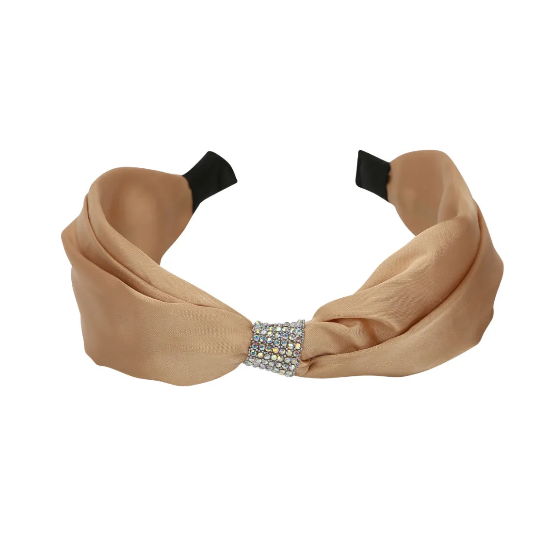 YouBella Hair Jewellery Satin Fabric Crystal Studded Brown Head Band (YBHAIR_41353)