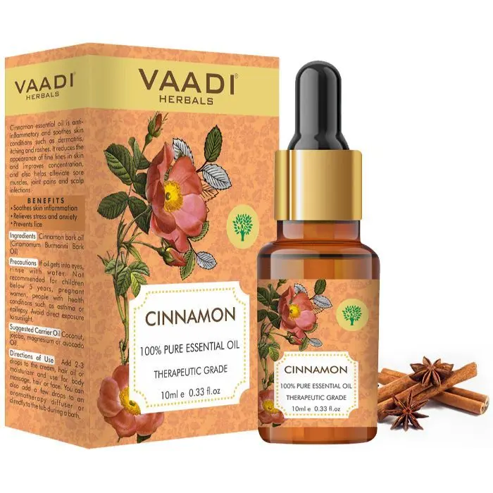 Vaadi Herbals Cinnamon Essential Oil - Soothes Skin Inflammation, Relieves Stress & Anxiety & Improves Concentration - 100% Pure Therapeutic Grade