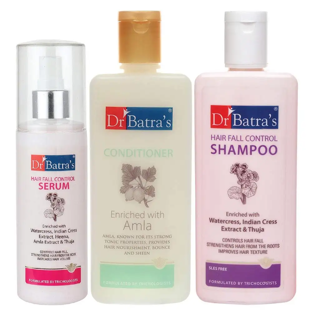 Dr Batra's Hair Fall Control Shampoo Conditioner & Hair Fall Control Serum Combo,  3 Piece(s)/Pack  for All Types of Hair