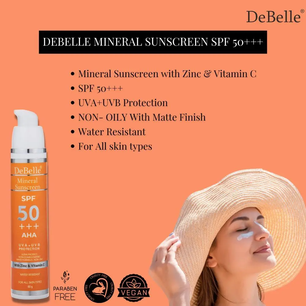 DeBelle Mineral Sunscreen SPF 50+++ with Vitamin C | Water Resistant